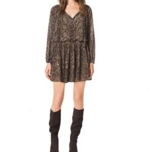 Michael Kors Brown Snake Print Long Sleeve Dress